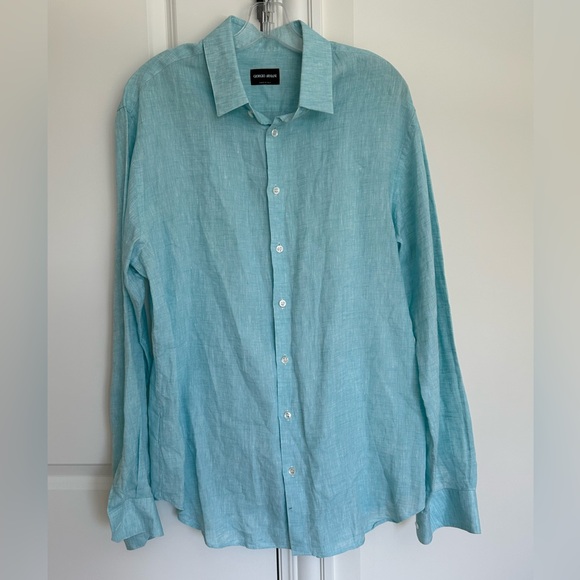 Giorgio Armani Other - Giorgio Armani Men's Light Blue Linen Casual Shirt